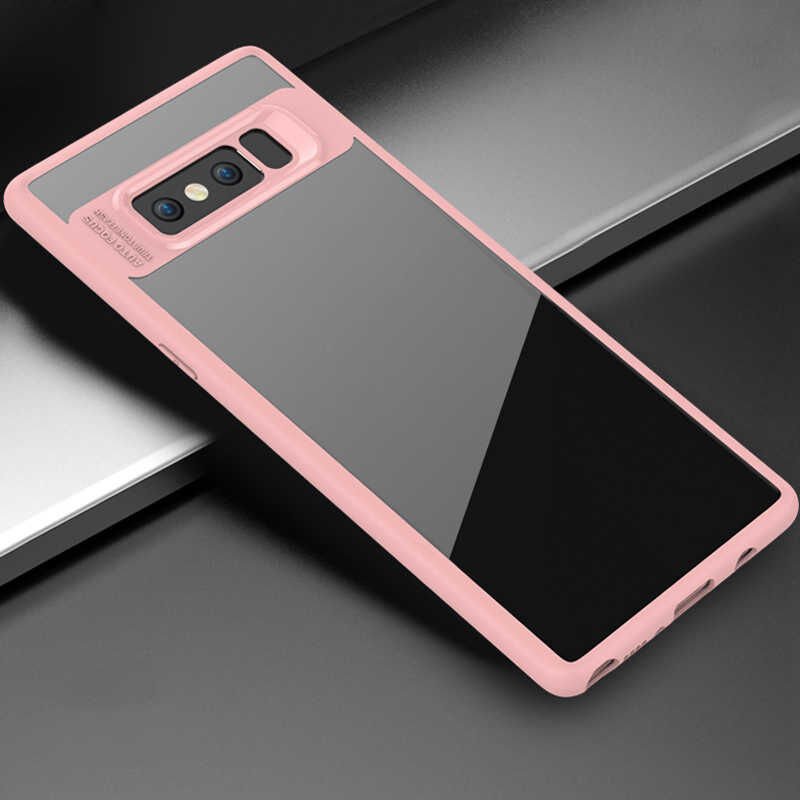 Samsung Galaxy Note 8 Kılıf Kenarları Silikon Arkası Şeffaf Sert Kapak (BUTTOM) Pembe