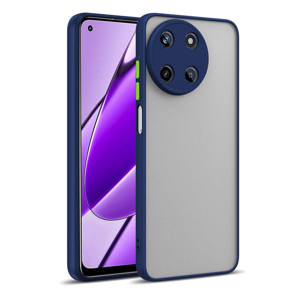 Realme 11 4G Kılıf Mat Kamera Korumalı Renkli Tuşlu Sert Silikon Kapak (HUX) Lacivert