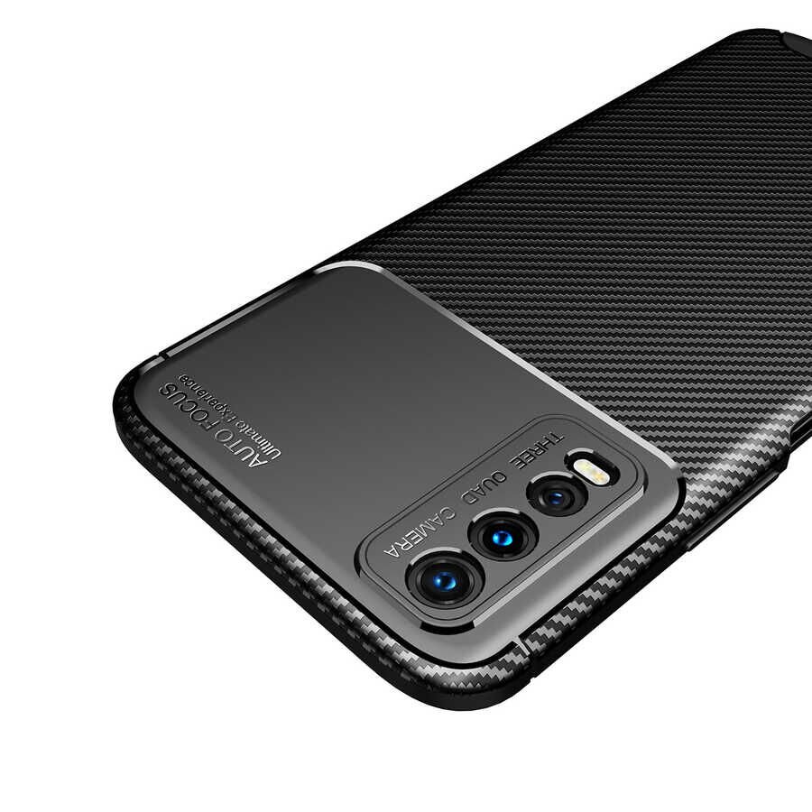 Vivo Y20S Kılıf Kamera Çıkıntılı Karbon Fiber Dokulu Renk Atmaz Kapak (NEGRO) Lacivert