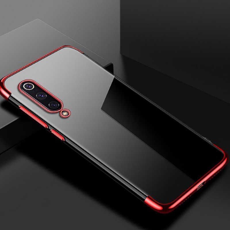 Xiaomi Mi 9 Kılıf Dört Köşe Renkli Lazer Şeffaf Silikon Kapak (GLİTTER) Kırmızı