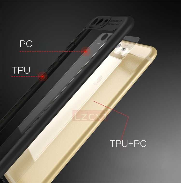 Huawei P9 Lite 2017 Kılıf Kenarları Silikon Arkası Şeffaf Sert Kapak (BUTTOM) Kırmızı