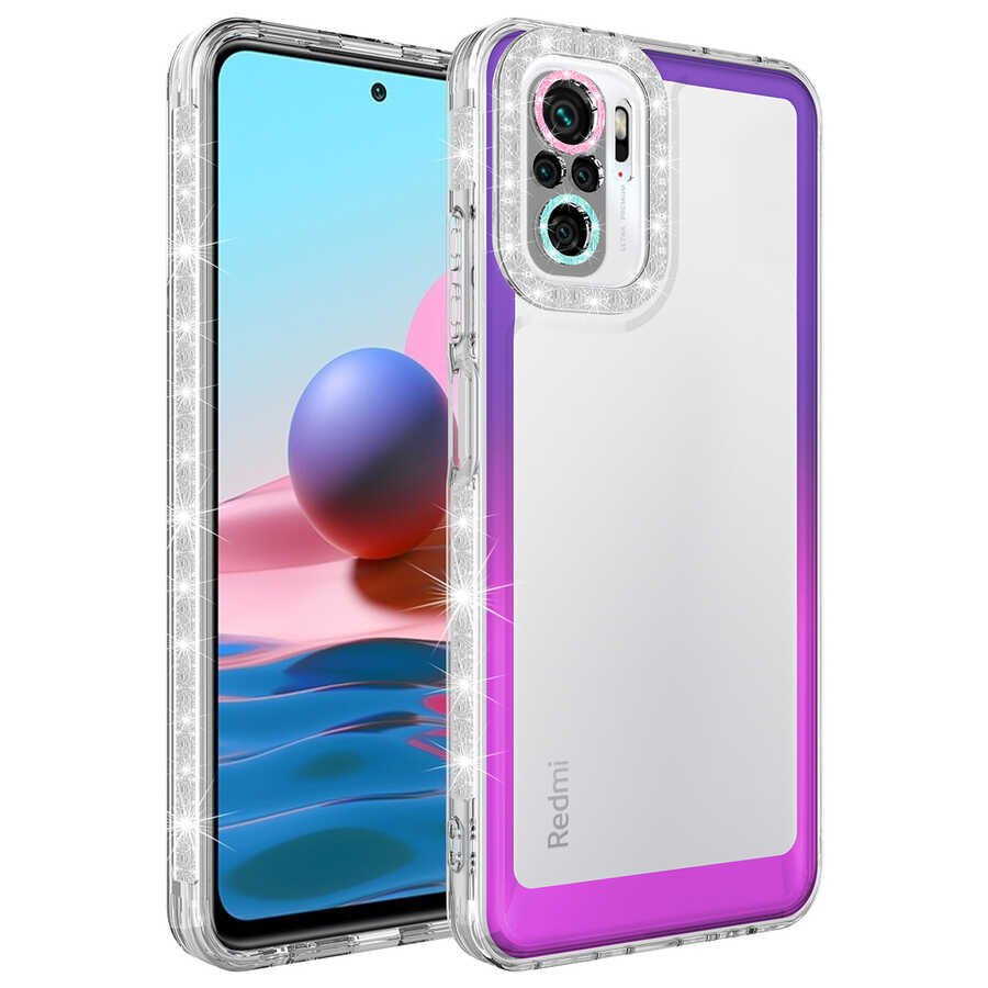 Xiaomi Redmi Note 10 Kılıf Simli ve Renk Geçiş Tasarımlı Lens Korumalı HEPTEKİLETİŞİM Park Kapak