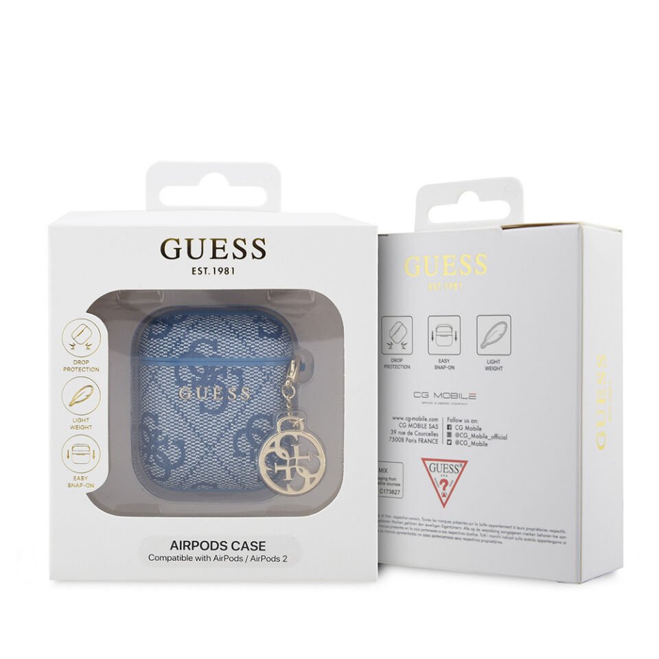 Apple Airpods Kılıf Guess Orjinal Lisanslı 4G Desenli Metal Script Logolu 4G Charm PU Deri Kapak