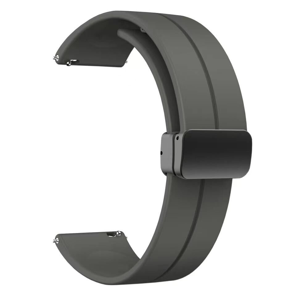 Samsung Gear S3 (22mm) Silikon Kordon Metal Toka Tasarım (KRD-84) Koyu Gri