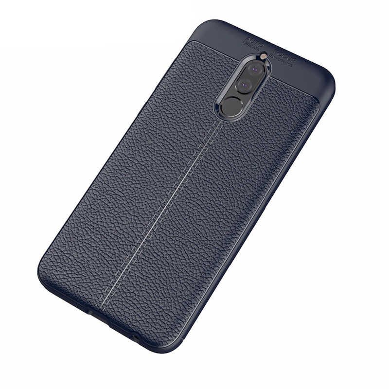 Huawei Mate 10 Lite Kılıf Deri Görünümlü Renk Atmayan Dayanaklı Silikon Kapak (NİSS) Siyah