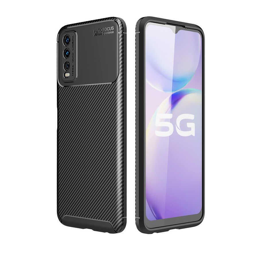 Vivo Y11S Kılıf Kamera Çıkıntılı Karbon Fiber Dokulu Renk Atmaz Kapak (NEGRO) Siyah