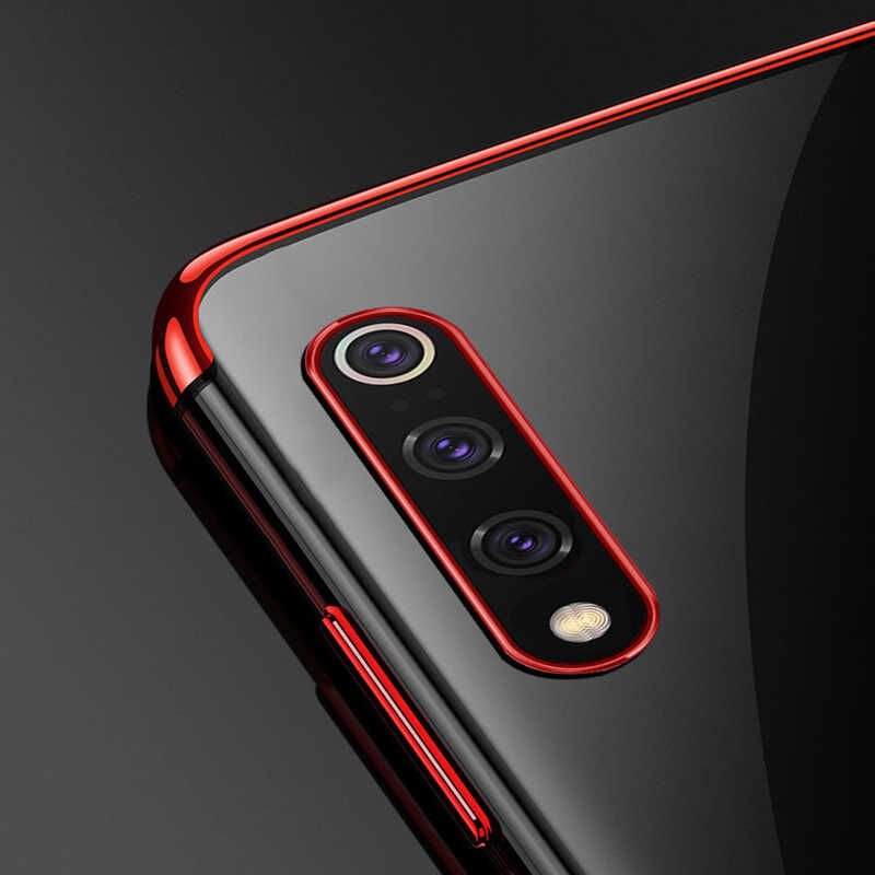 Xiaomi Mi 9 Kılıf Dört Köşe Renkli Lazer Şeffaf Silikon Kapak (GLİTTER) Gold