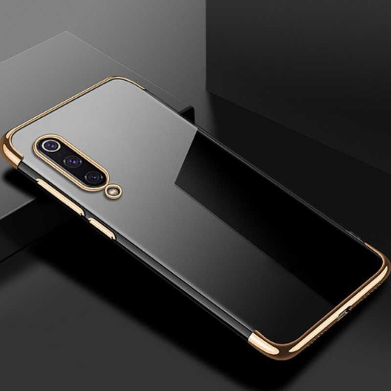 Xiaomi Mi 9 Kılıf Dört Köşe Renkli Lazer Şeffaf Silikon Kapak (GLİTTER) Gold