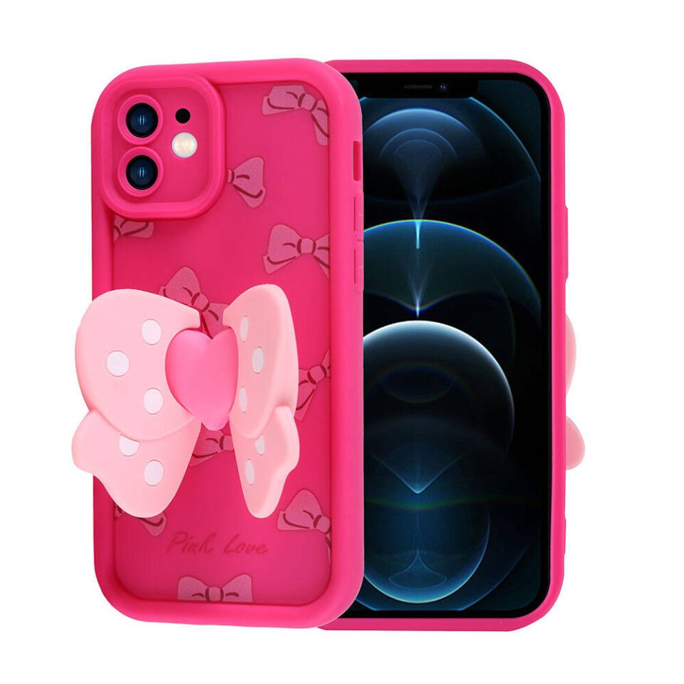 Apple  iPhone 12 Kılıf Kamera Korumalı Figür Tasarımlı Kapak (Kapya) Pembe Koyu