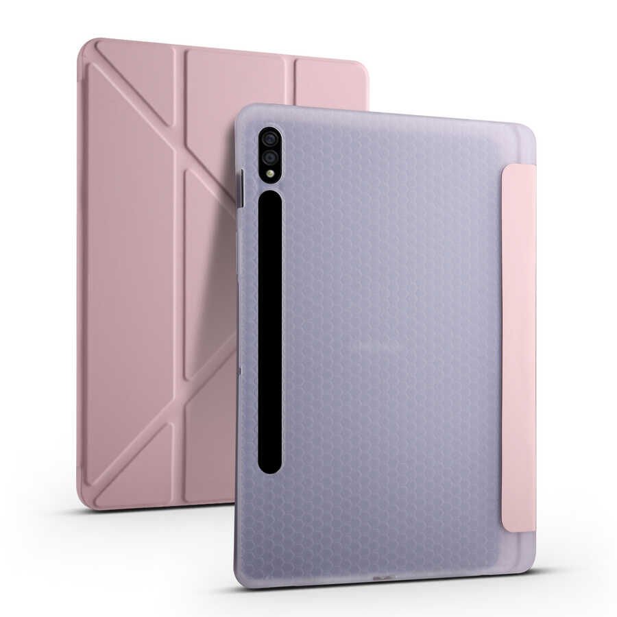 Samsung Galaxy Tab S7 S8 X700 11'' T870 T875 T877 Kılıf Kalem Bölmeli Standlı Kılıf (TR) Rose Gold
