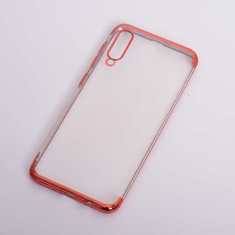 Samsung Galaxy A50 Kılıf Dört Köşe Renkli Lazer Şeffaf Silikon Kapak (GLİTTER) Kırmızı