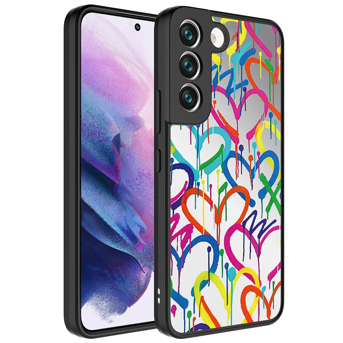 Galaxy S21 FE Kılıf Aynalı Desenli Kamera Korumalı Parlak Renkli Sert Kapak (Mirror) Kalp