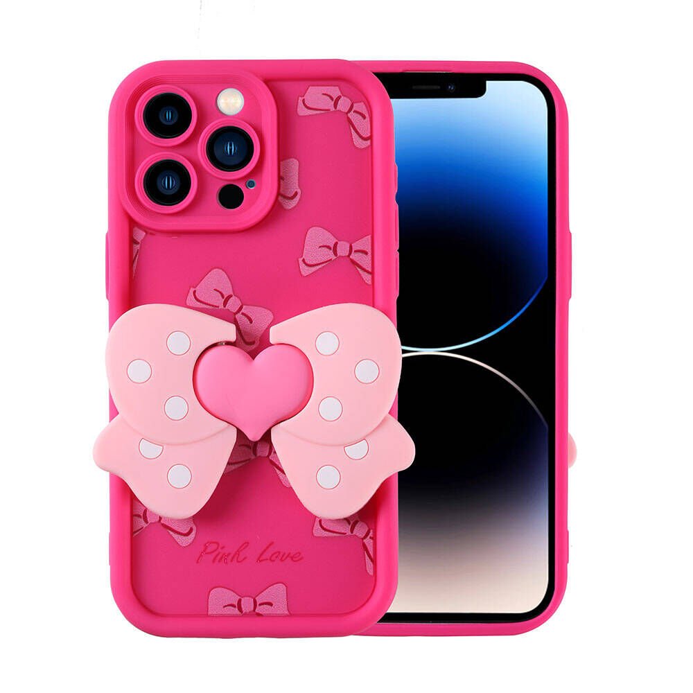 Apple  iPhone 14 Pro Kılıf Kamera Korumalı Figür Tasarımlı Kapak (Kapya) Pembe Koyu