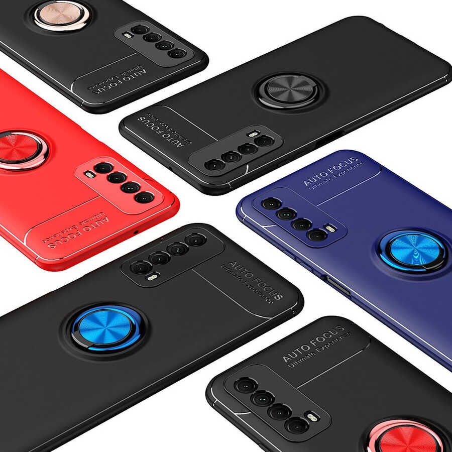 Huawei P Smart 2021 Kılıf Kamera Çıkıntılı Yüzüklü Standlı Mıknatıslı Kapak (RAVEL) Siyah-Kırmızı