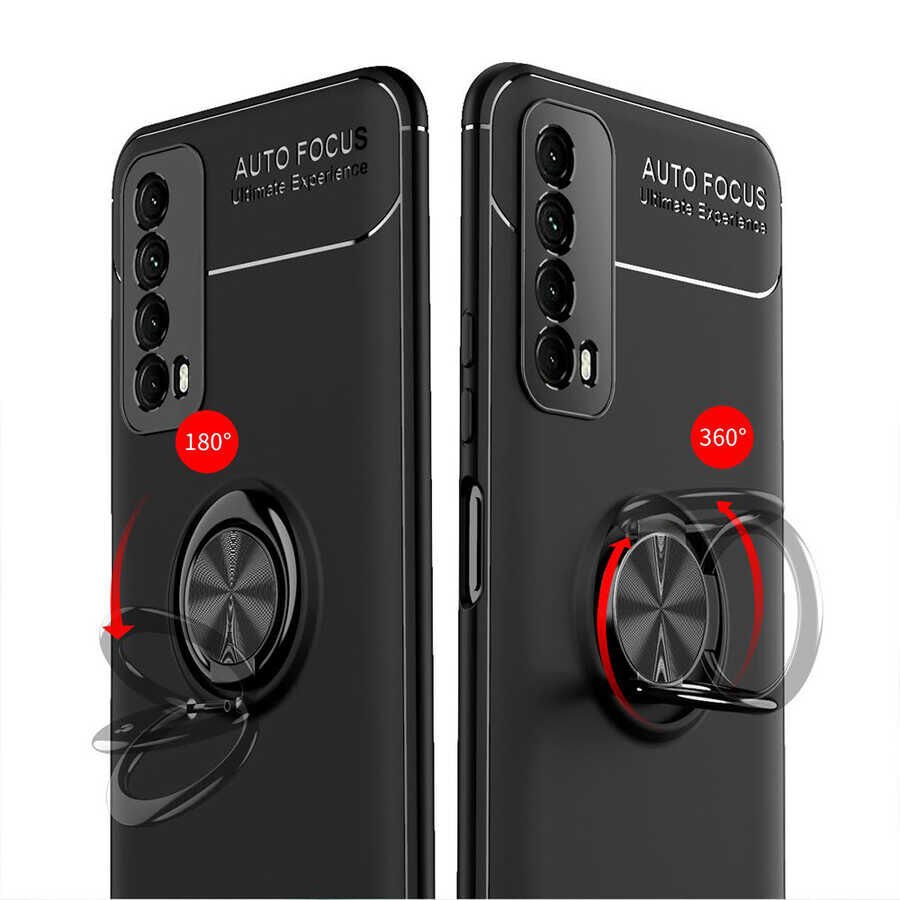 Huawei P Smart 2021 Kılıf Kamera Çıkıntılı Yüzüklü Standlı Mıknatıslı Kapak (RAVEL) Siyah-Kırmızı
