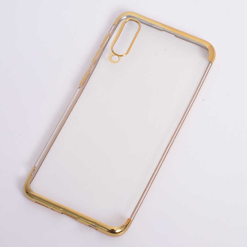 Samsung Galaxy A50 Kılıf Dört Köşe Renkli Lazer Şeffaf Silikon Kapak (GLİTTER) Gold