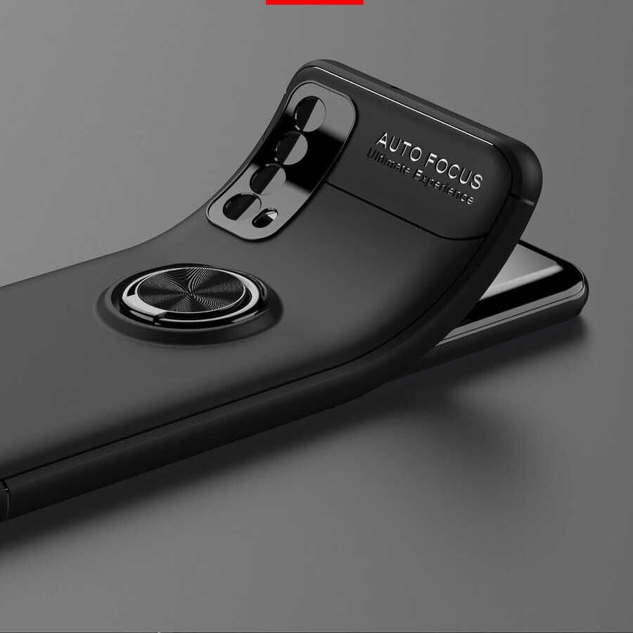 Huawei P Smart 2021 Kılıf Kamera Çıkıntılı Yüzüklü Standlı Mıknatıslı Kapak (RAVEL) Siyah-Rose Gold