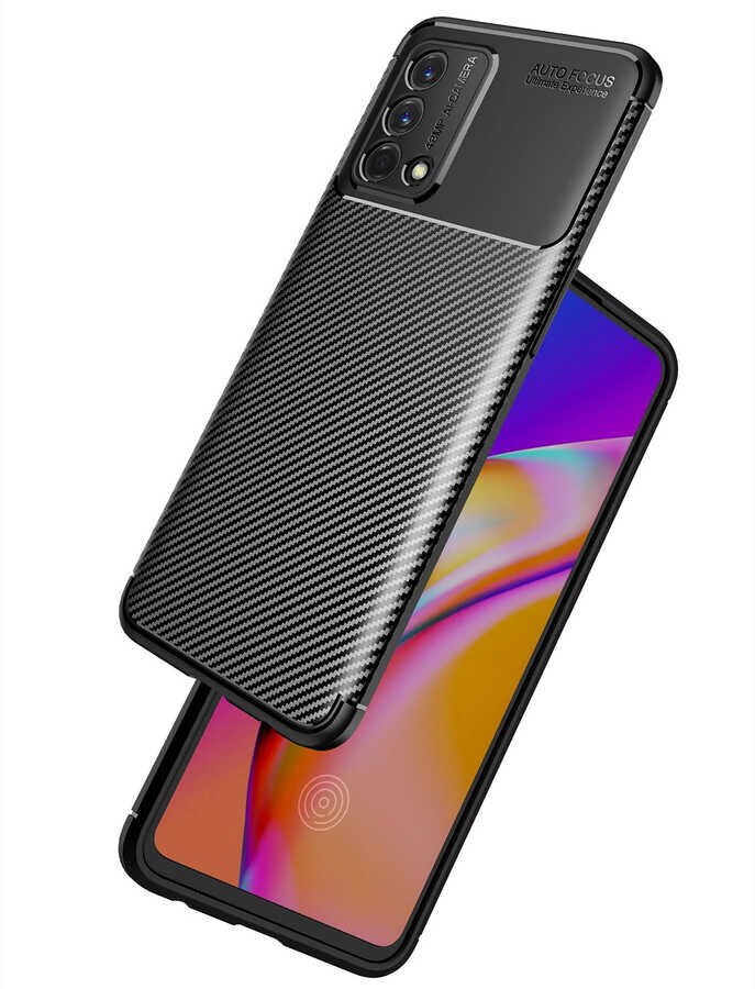 Oppo A74 4G Kılıf Kamera Çıkıntılı Karbon Fiber Dokulu Renk Atmaz Kapak (NEGRO) Siyah