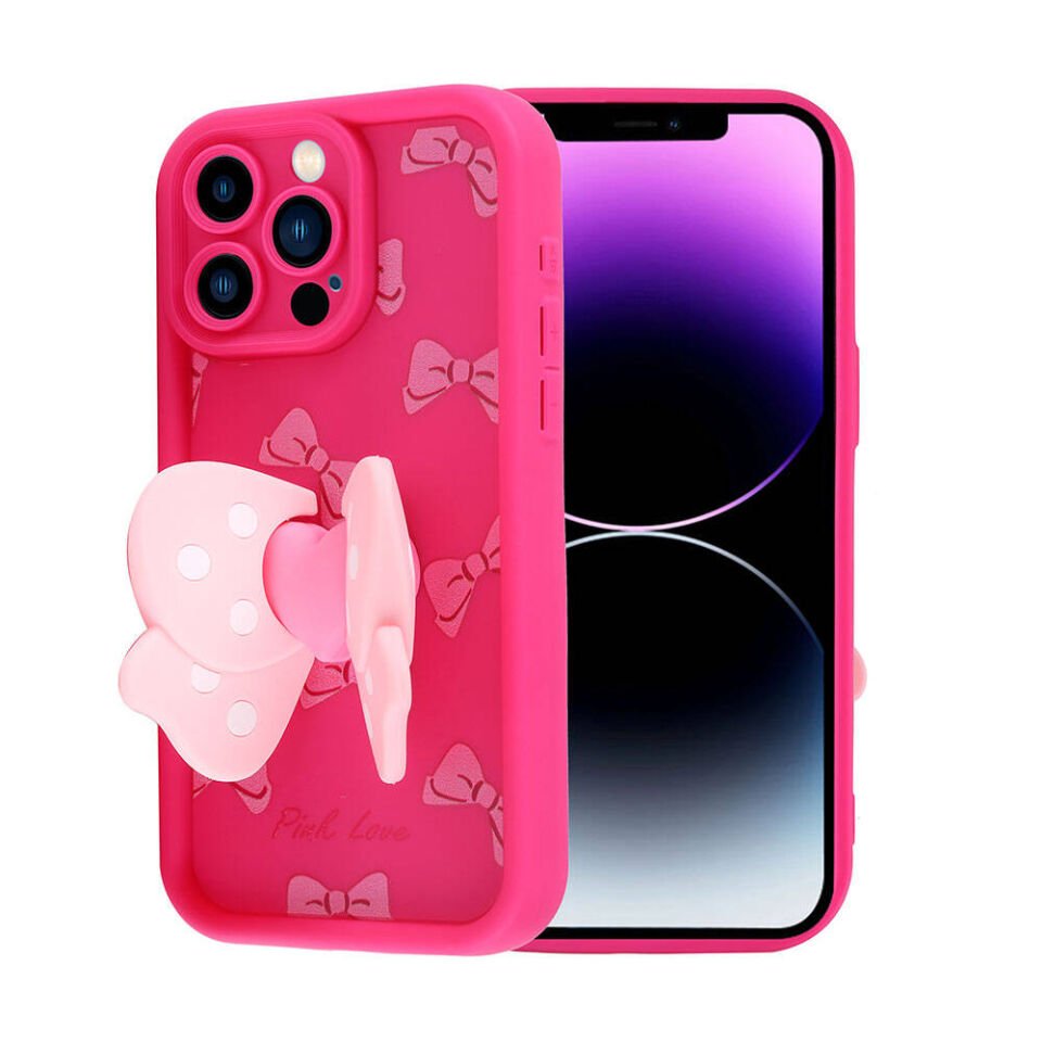 Apple  iPhone 14 Pro Max Kılıf Kamera Korumalı Figür Tasarımlı Kapak (Kapya) Pembe Koyu