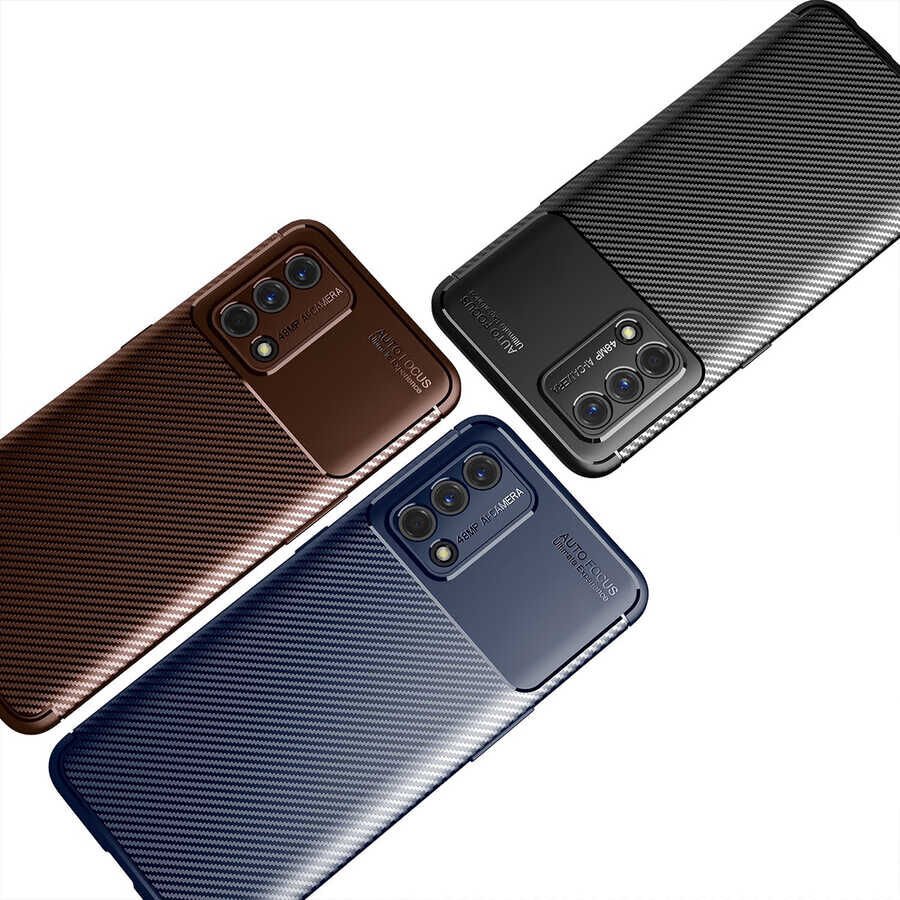 Oppo A74 4G Kılıf Kamera Çıkıntılı Karbon Fiber Dokulu Renk Atmaz Kapak (NEGRO) Kahverengi
